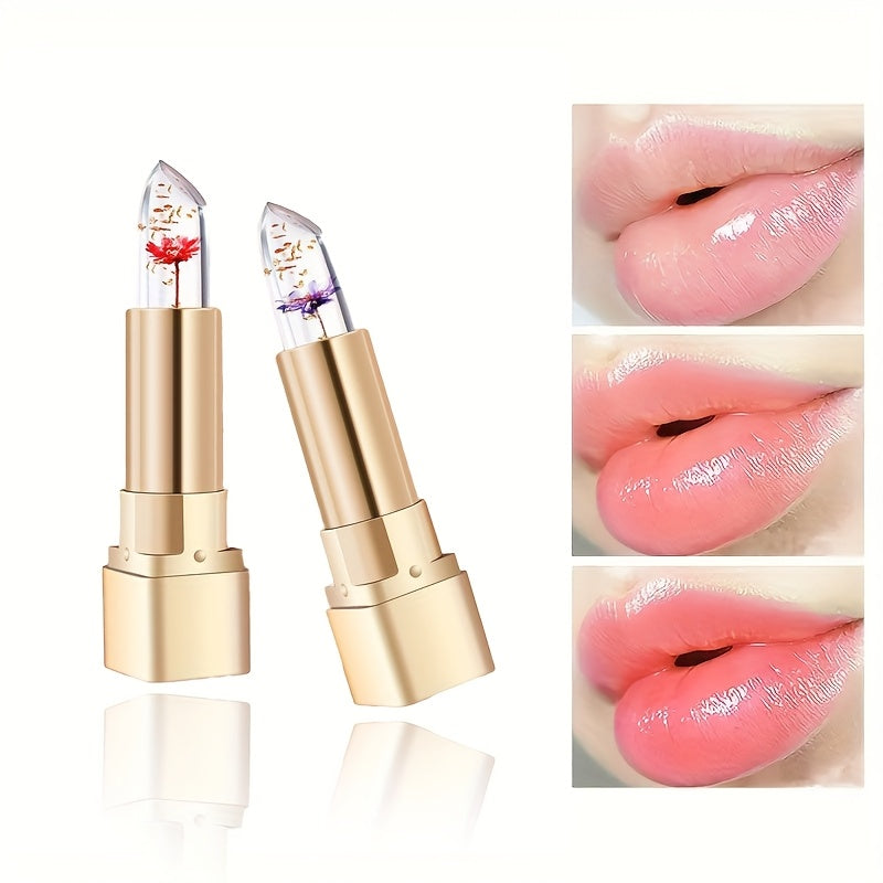 Pack of 2 Flower Jelly Lipstick, Color-Changing Lipstick, Long-Lasting Nourishing Lip Balm, Lip Moisturizer, Magic Temperature Color Change Lip Gloss