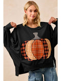 Plaid Pumpkin Patchwork French Terry Sweatshirt