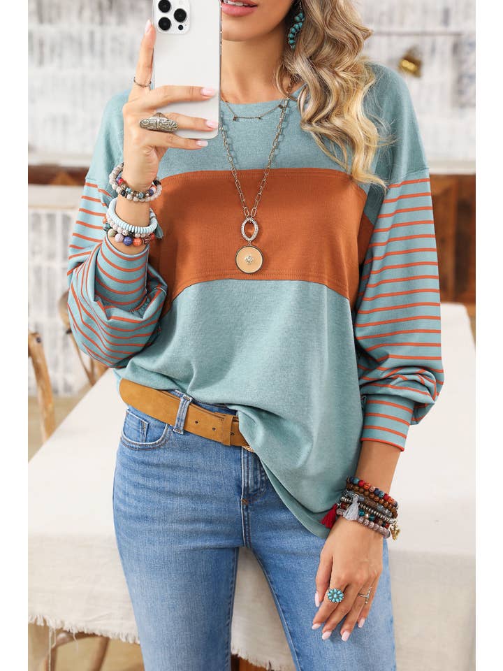 Colorblock Striped Bishop Sleeve Top - 4 Colors