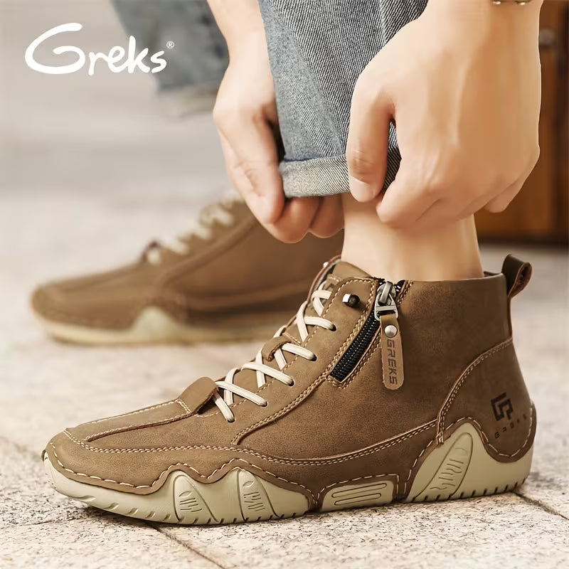 GREKS Side Zipper Lace Up Mid Top Casual Boots for Men Comfortable Anti-Slip Walking Footwear — view 23