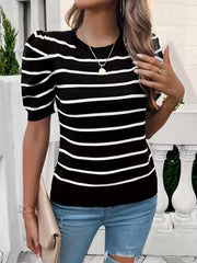 Women's Temperament Striped Commuter Casual Crewneck Short-sleeved Sweater — view 4