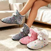 Women'S Indoor Slippers - V-Neck Colorful Polka Dot Plush Short Boots - Autumn/Winter Fleece Warm Boots — view 1