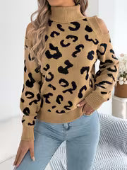 Elegant Pullover Sweater for Women with Long Sleeves And Off-Shoulder Design in Leopard Print for Autumn And — view 10
