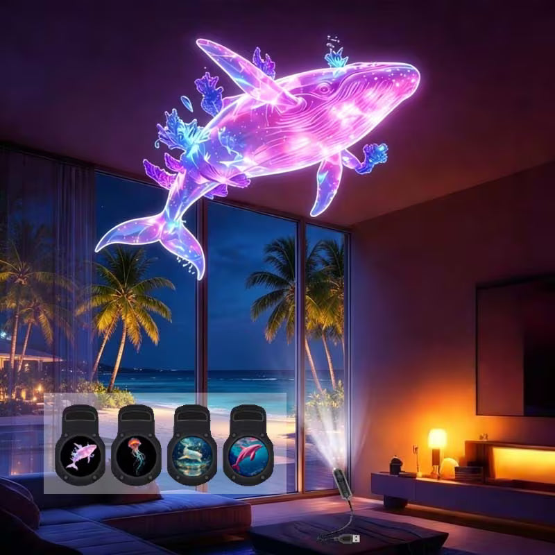 4 Light Strips+projection Light, Portable USB Marine Creature Projection Night Light - Replaceable Ocean Pattern — view 10