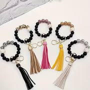 [Leopard Print Keychain] Creative Hot Selling Black Leopard Print White Background Wooden Beads 14Mm Rubber — view 2