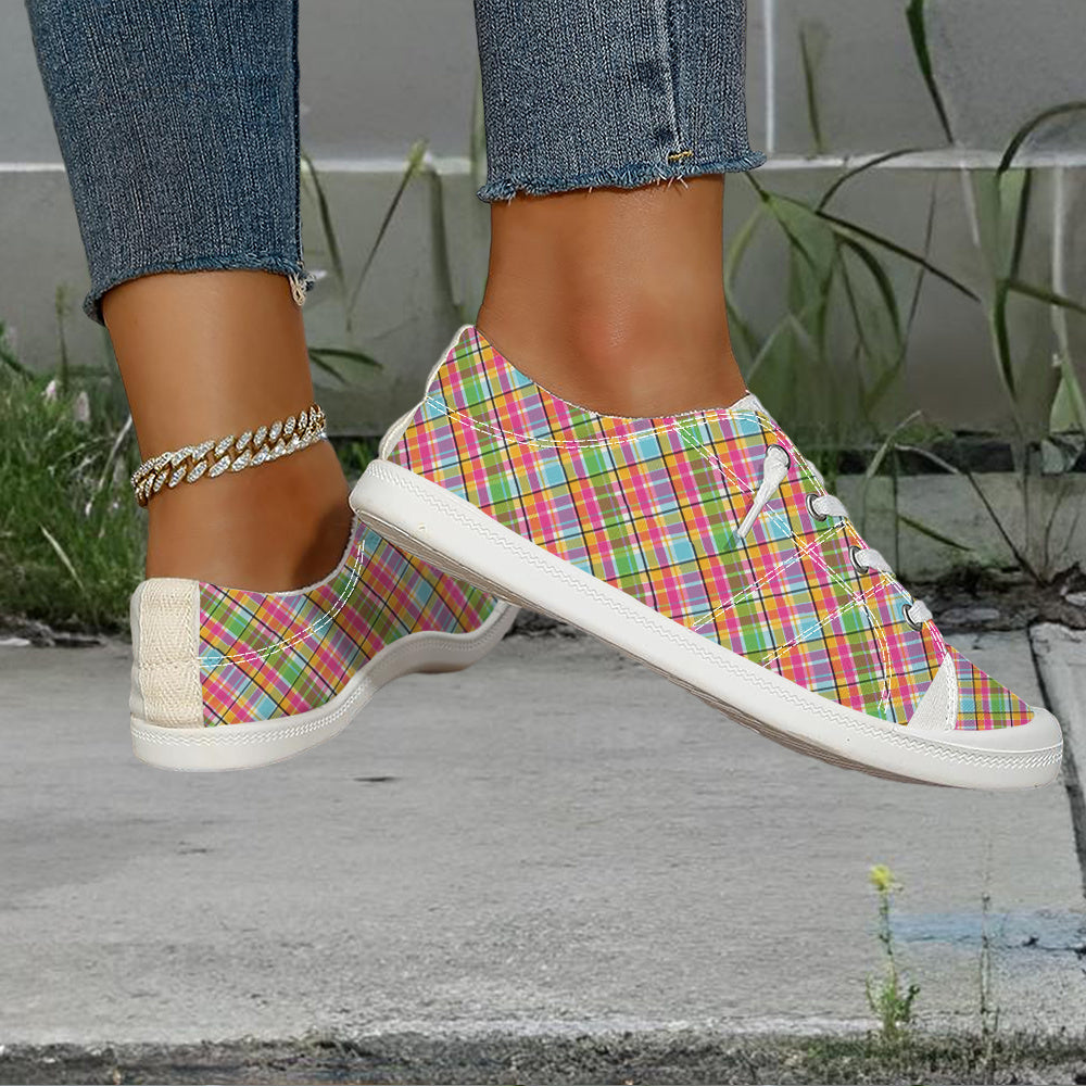 Women's Sports Casual Shoes, Colorful Plaid Lace-up Shoes, Non-slip Wear-resistant Casual Board Shoes, Breathable Lightweight Slip-on Plus Size Women's Shoes, Women Shoes, Sneakers