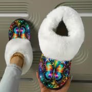 [Cozy Butterfly Slippers] Slippers 1pair, Colorful Butterfly - Patterned Slippers Cozy Slip-On Slippers - Soft — view 1