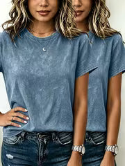 Women's Fashionable Retro Solid Color 2pcs Washed T-Shirts, 2 Versatile Solid Color Washed Retro T-Shirts — view 12