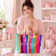 High-Saturation Neon Stripe Jelly Bag | American Retro Color Block Tote, Perfect for Pool Play, Road Trips, And — view 7