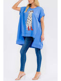 Short Sleeve Sequins Graphic High-Low Oversized Top
