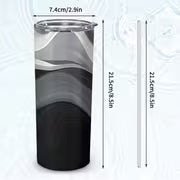 1pc 20oz Abstract Black And White Wavy Lines Pattern Stainless Steel Insulated Tumbler Travel Mug with Lid — view 3