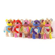 Cute Colorful Patchwork Bear Animal Rhinestone Car Keychain Key Ring Key Fob Gift Pendant for Girlfriend — view 1