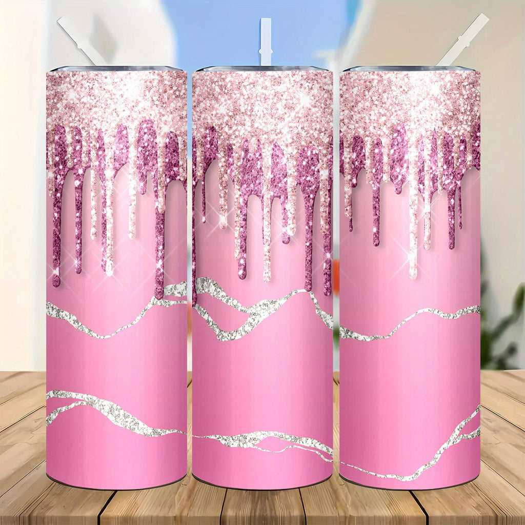 20oz Glam Crystal Pattern Insulated Tumbler with Lid and Straw, Creative Fashion Stainless Steel Vacuum Cup for Hot and Cold Beverages, Ideal Gift for Mom, Lover, Couple, Sister, Friend - Portable Sports Cup for Home, Travel, Outdoor Use