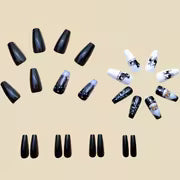 24pcs Christmas Nail Art Stickers - Black Ballet Shape Medium Length Glossy Press-On Nails with Santa Sleigh — view 4