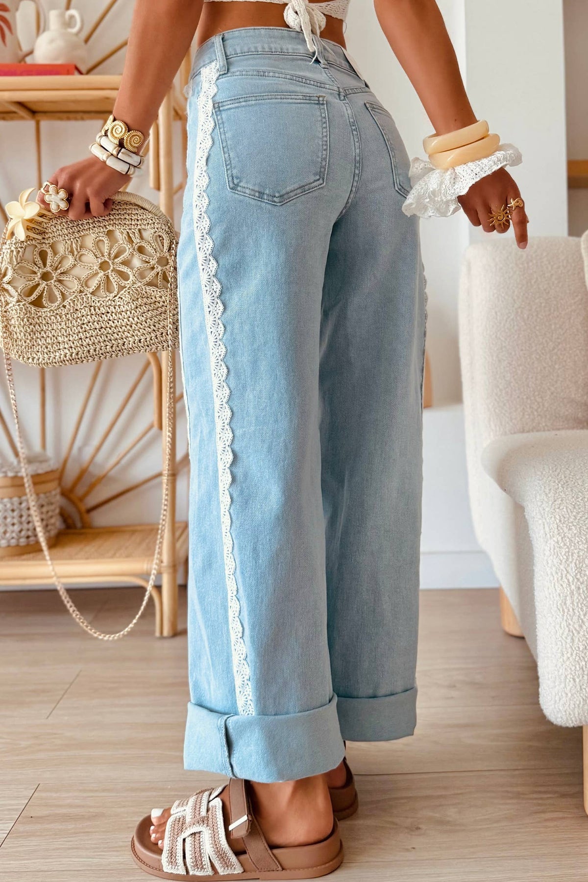 Women's Lace Trim Casual Full-Length Jeans