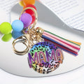 Rainbow Leopard Print "MAMA" Beaded Keychain with Colorful Tassel Pendant