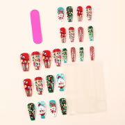 Christmas Nail Stickers, Long Ballet Shape Santa Claus Pattern False Nail Patches, Removable 24pcs Nail Art for — view 3