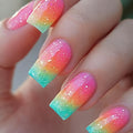 [Parties, Vacations, Events] Medium-Length Colored Water Pipe-Style False Nails, 24pcs, Featuring Color-Blocking, Fashionable, Vibrant Pink-Green Gradient, Detachable And Reusable Press-On Nail Patches, Convenient For Daily Wear, Parties, Vacations, And Events