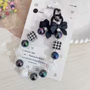 Elegant Black and White Electroplated Beaded Bow Keychain with Pearl and Crystal Accents - Durable ABS Material — view 7
