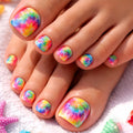 24pcs Rainbow Ombre Watercolor Press-On Nails Toe Nails Short Square Glossy Toenails Universal Reusable Y2K Artistic Style Nail Art Removable Fake Nails Press-On Nails
