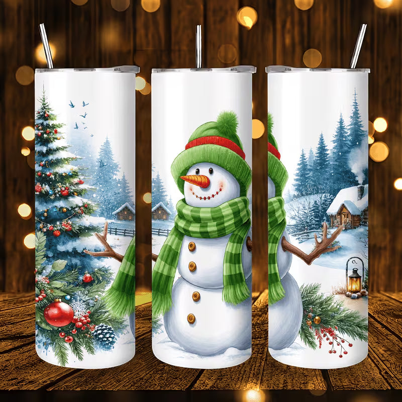 1pc 20oz Christmas Snowman And Winter Landscape Stainless Steel Insulated Tumblers Coffee Office Travel Mug with — view 7