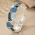 1pc Stretch Bracelet Blue Geometric Square Zinc Alloy Enamel Drip Oil Adjustable Elegant Bohemian Ocean Style Simple Elegant Design Fashionable High-End Feeling Suitable for Daily Beach Vacation And Daily Wear Accessories