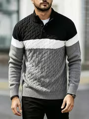 JANE DRESSINGLOG Men's Business and Leisure Style Half High Collar Color Blocked Twisted Flower Knitted Sweater — view 4
