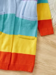 Color-Block Cardigan Girly Cute Color-Block Rainbow Stripe V-Neck — view 4