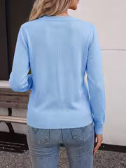 Women's Pullover Sweater with 3D Bow Appliqué Embroidery, Round Neck, Long Sleeves, Regular Fit, Casual Daily — view 6