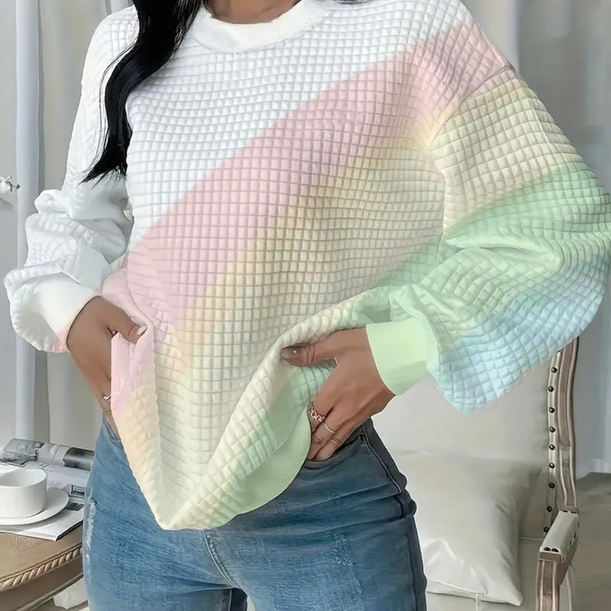 Rainbow Gradient Striped Tie-Dye Creative Fashion Print