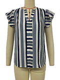 Elegant V-Neck Ruffled Slouchy Striped Blouse