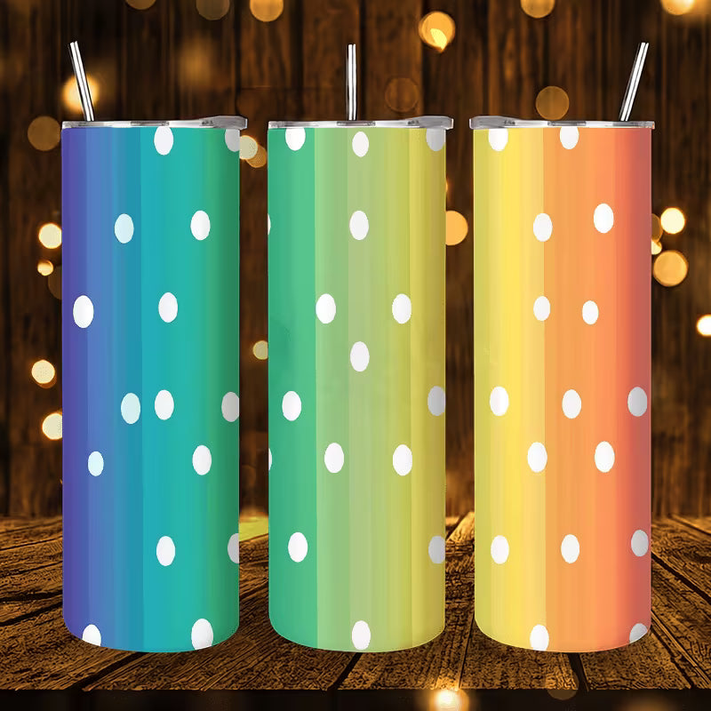1pc 20Oz Rainbow Polka Dot Stainless Steel Insulated Tumbler with Lid, Leakproof BPA Free Travel Coffee Mug — view 7
