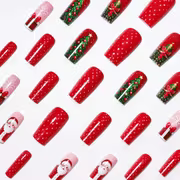 47pcs Long Square Press on Nails - Glossy Fake Nails with Christmas Red Aesthetic, Santa, Christmas Tree & Gift — view 5