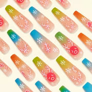 24pcs Long Coffin Press-On Nails, Gradient Matte Glow in Dark Christmas Elk Snowflake Candy Cane False Nails — view 4