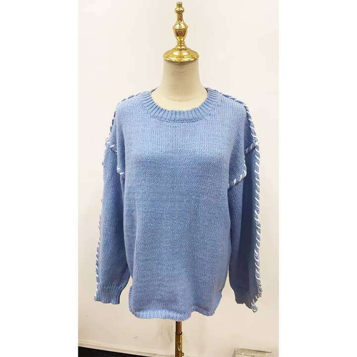 Autumn Casual Color Block Crew Neck Pullover Top ZK3768