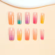 48pcs Candy Color Rainbow Gradient Long Square Press on Nails, Unique And Fashionable, Suitable for Parties — view 3
