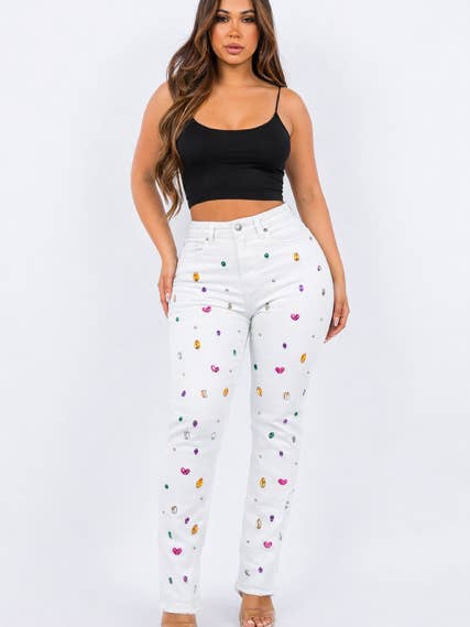 Jeans with Diamond Details in the Front