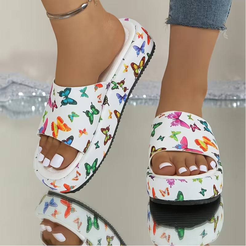 Summer Fashion New Style Thick Soled Anti-slip Flower Butterfly Pattern Women's Outdoor Casual One-strap Beach — view 14