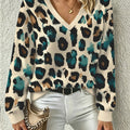 Women's Fall Winter New Thick Printed Loose V Neck Pullover