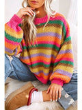 The Prism Room | Rainbow Striped Knit Puff-Sleeve Sweater — view 1 of 2