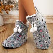 Women'S Indoor Slippers - V-Neck Colorful Polka Dot Plush Short Boots - Autumn/Winter Fleece Warm Boots — view 10