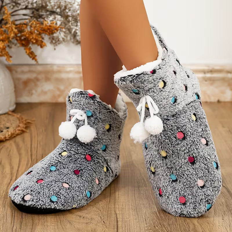 Women'S Indoor Slippers - V-Neck Colorful Polka Dot Plush Short Boots - Autumn/Winter Fleece Warm Boots — view 15