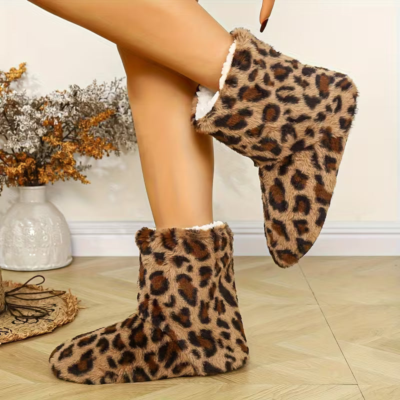 1 Pair, Retro Leopard Print Home Short Boots, Imitation Plush Outer Layer, Warm Lock, Soft Bottom, Bag Heel Foot — view 4