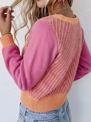 Color-Block Sweater Women'S Fall Winter Deep V-Neck Herringbone Ribbed Top Women'S Pullover — view 5