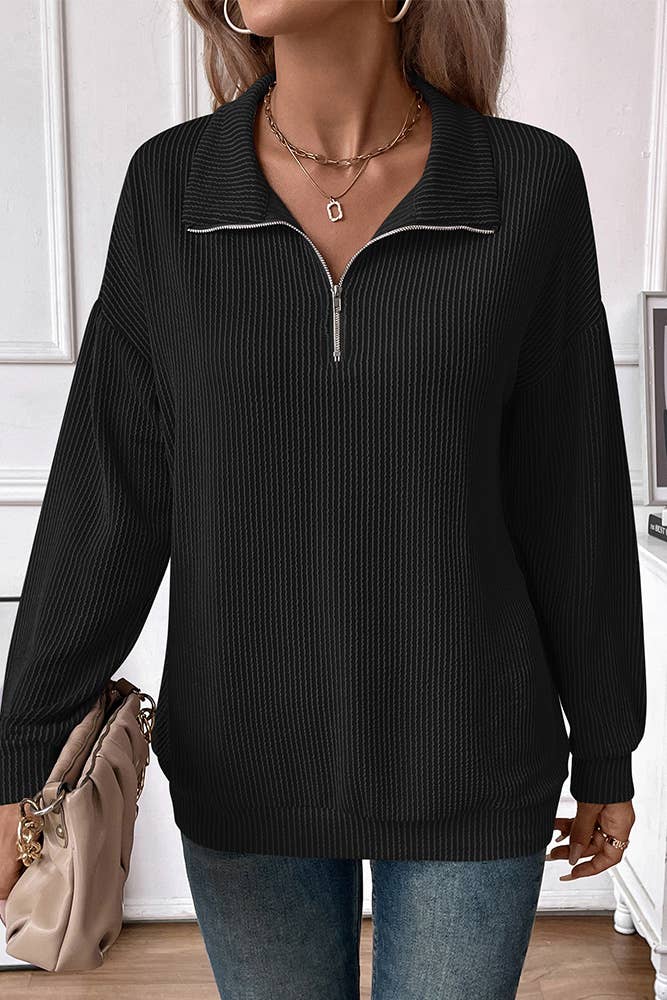 Zipper Turndown Collar Long Sleeves Sweatshirt ASJP102