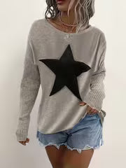 Pentagram Pattern Design, Comfortable Sweater, Elegant Style Long Sleeve Ribbed Sweater, Women'S Sweater — view 4