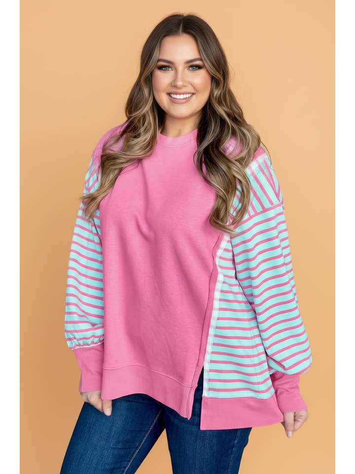 The Long Weekend | Stripe Colorblock Tunic Sweatshirt, Plus Size — view 1 of 2