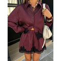 Lace Patchwork Shirt Drawstring Shorts 2-Piece Set GZDY067
