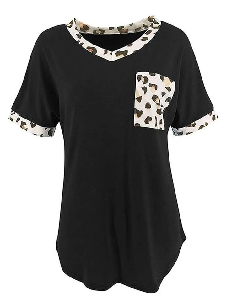 Loose Plus Size Leopard Print V-Neck Short Sleeve Top ZK3020