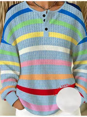 Plus Size, [Printed Design-Not Textured] Plus-size Women's Fashionable Multi-colored Striped Sweatshirt — view 2